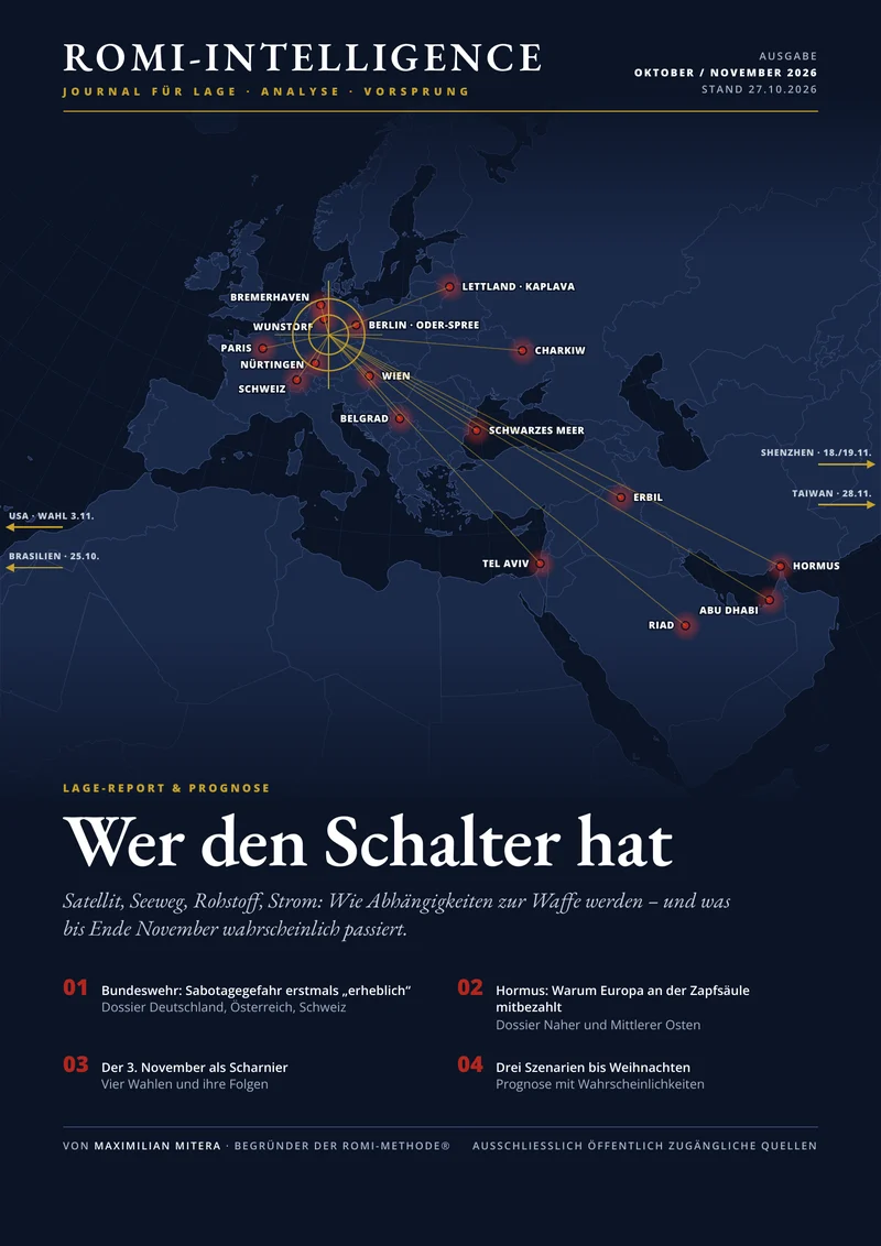 Titelseite ROMI-Intelligence, Ausgabe Oktober/November 2026: Wer den Schalter hat